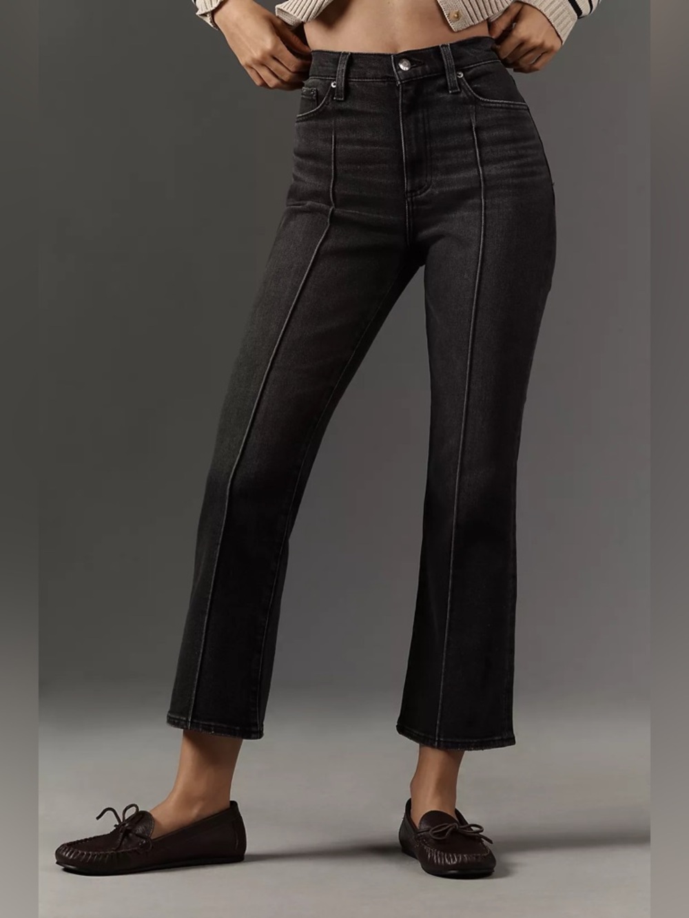 Pistola Lennon Pintuck Crop Flare Jeans 28 High Rise Black Gray Wash